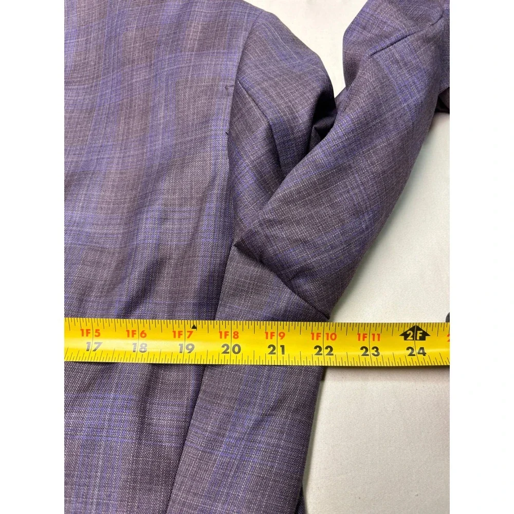 Peter Millar 44R Mens Coat Purple Blue Plaid 100% Virgin Wool Blazer Portugal